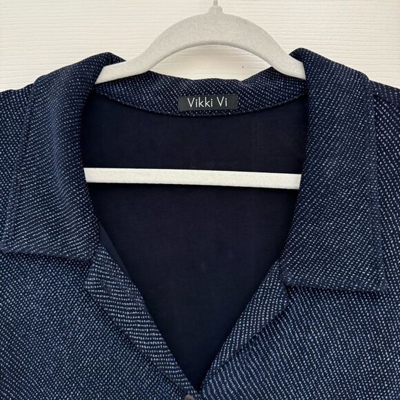 Vicki Vi Classic Button Down Navy Blue Slinky Size 3X Dots Tunic Artsy - Picture 3 of 5